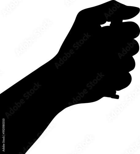 A black silhouette of a clenched fist on a white background