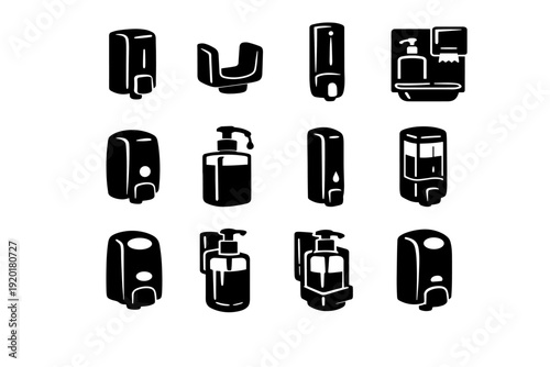 Dispenser generation wall image unit compact simple restroom vertical vector icon soap