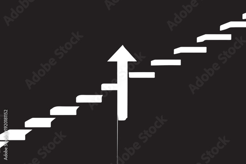 A 3d business illustration of a red arrow climbing a stairway to heaven as a symbol of growth and leadership direction toward success and progress
