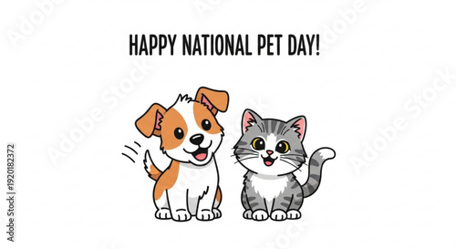 Cute dog and cat celebrating national pet day with friendly wave happy pets
