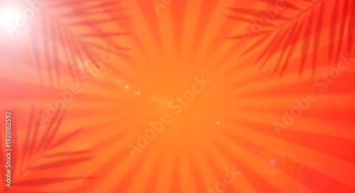 Vibrant tropical sunset with palm leaves and sunburst