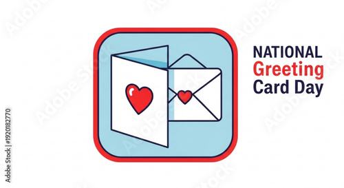 National greeting card day illustration with hearts and envelopes on blue background