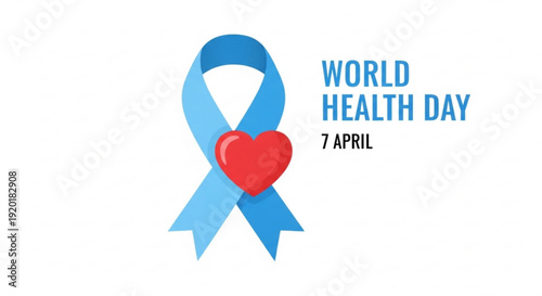 World health day awareness ribbon with heart on white background symbolizing global health and wellness on april 7th
