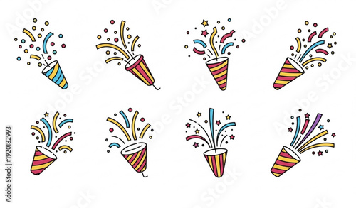 Party Popper Confetti Icon Vector Set for Celebrations
