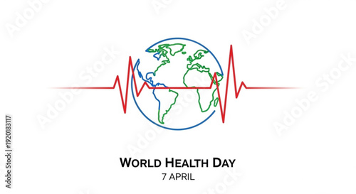 World health day globe with ecg heartbeat line on white background symbolizing global health awareness on april 7th