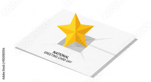 Golden star on a white greeting card for national greeting card day symbolizing appreciation and celebration