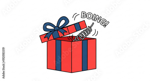Exciting surprise gift box with spring and boing text red and blue colors