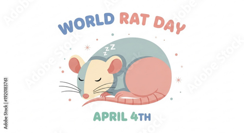 Sleeping rat celebrates world rat day on april 4th with colorful cartoon illustration