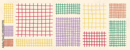 Wallpaper Mural Pastel grid notebook paper set. Crayon drawn checkered patterns. Hand sketched plaid backgrounds for design Torontodigital.ca