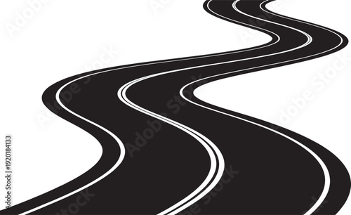 Black asphalt road with white lines on white background transportation