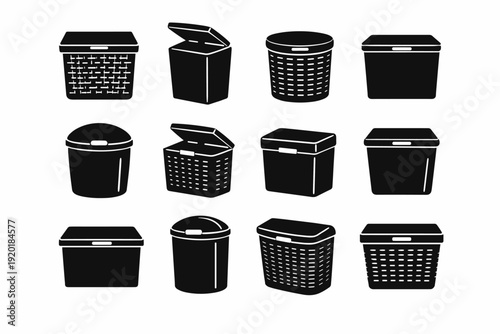 Hamper vector simple cover icon lid concealed basket storage image laundry removable