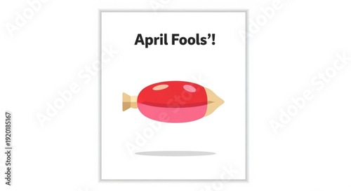 Colorful april fools' day candy fish prank gift card with red and pink body gold fins on white background