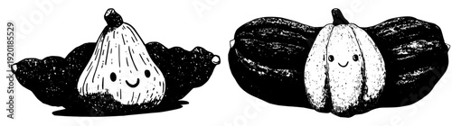 A whimsical acorn squash with a smiley face