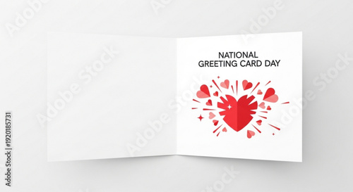 National greeting card day celebration with heart design on white card
