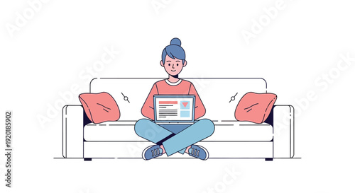 Woman Working on Laptop at Home Illustration
