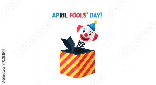 Clown in striped box on april fools' day with spring surprise