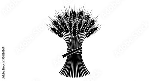 A closeup macro illustration of a bunch of dry grass isolated on black with gold wheat and wood plant decoration