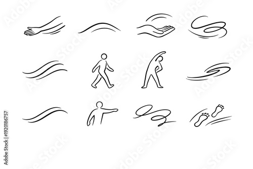 Vector soft icon intuitive motion relaxed arc gesture line activity arm