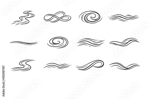 Subtle drift meandering set river fluid current channel vector sweep icon trace