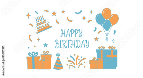 Cheerful Birthday Celebration with Gifts, Balloons, and Cake