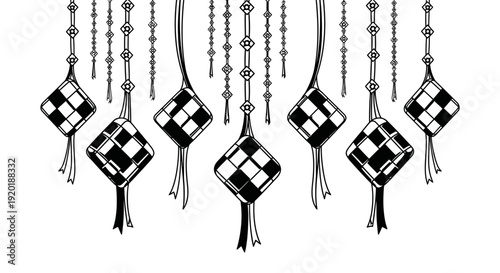 Black and White Diamond Shaped Ornaments Hanging.