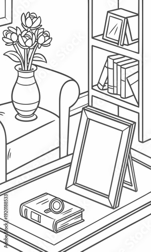 Book and Magnifying Glass on Desk Illustration.