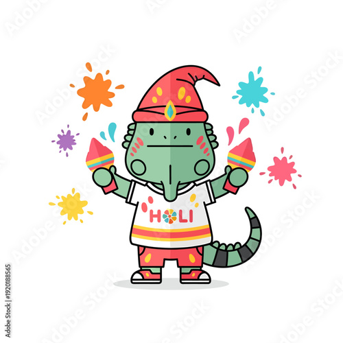 Cute Cartoon Christmas Crocodile in Festive Hat and Sweater