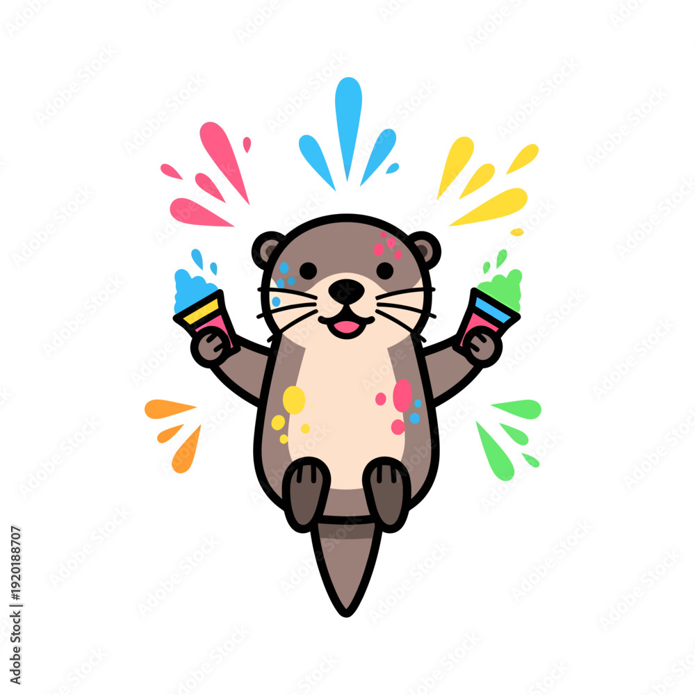 Fototapeta premium Cute Otter with Colorful Splash Background for Kids and Creativity