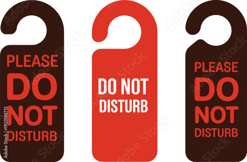 Please Do Not Disturb Door Hanger Sign Collection in Red and Black with Bold Typography Isolated on White Background