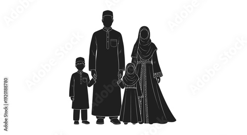 Silhouette of Muslim Family Standing Together.