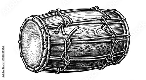 Vintage Wooden Drum with Metal Bands.