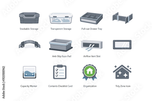 Transparent vector home marker organization tile icon airflow stackable divider carry storage