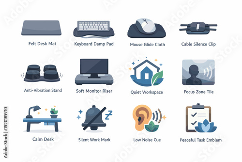 Silent peaceful cue workspace vector icon damp stand soft riser icons task