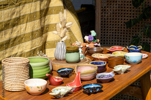 Colorful Handmade Pottery and Home Decor Display