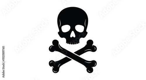 Striking black and white silhouette graphic featuring a classic stylized human skull positioned above two prominently crossed long bones indicating a universal symbol for danger or poison.