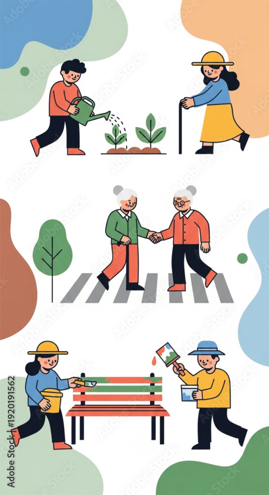 Fototapeta premium Elderly People Gardening and Helping Each Other.