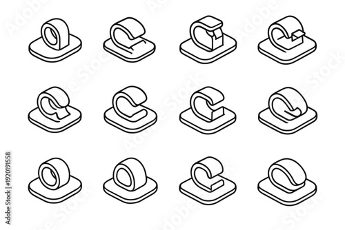 Lightweight outline icon cable wire clean mounting vector base build clip utility