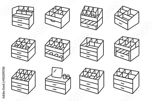 Style vector vanity makeup organizer drawer efficient layout minimalist planning clean icon