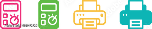Colorful icons of printers and stopwatches
