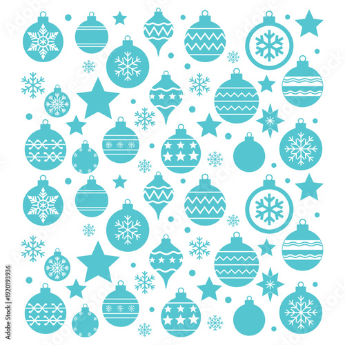 Collection of Blue Christmas Ornaments and Stars.