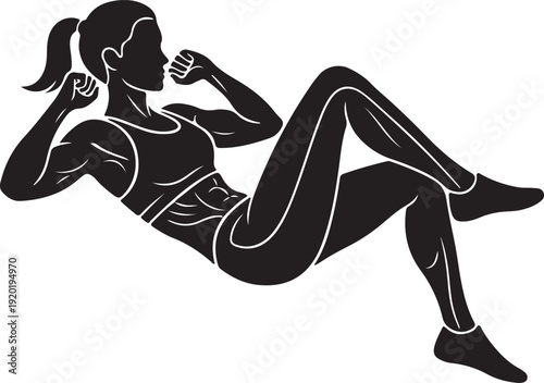 Conceptual fitness icon of a woman in sportswear doing abdominal crunches