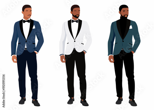 Three african american men in formal attire and tuxedos