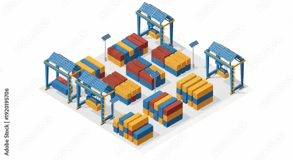 Fototapeta premium Warehouse Storage Facility with Containers and Cranes.