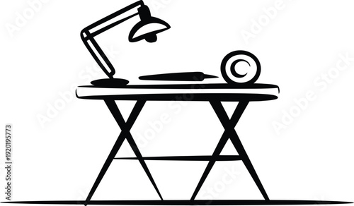 Office Desk with Lamp and Copyright Symbol