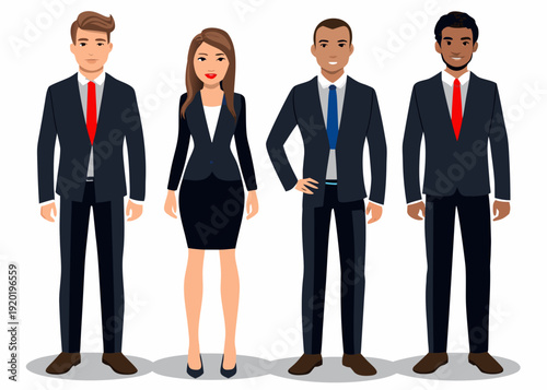 Diverse group of four business professionals standing in a row