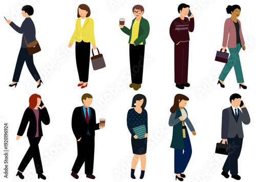 Diverse group of stylized people in business attire communicating