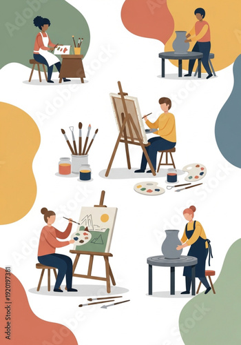 Artists Engaged in Various Creative Activities.