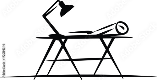 Ironing Board with Lamp and Rolled Fabric