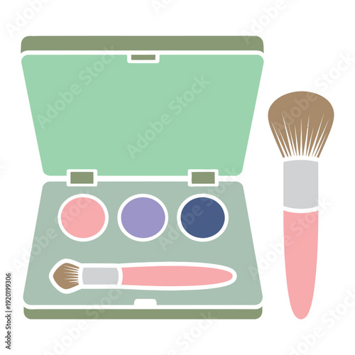 Makeup Brushes and Cosmetics in Case.
