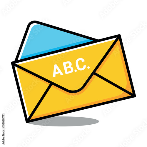 Yellow envelope with abc text and blue inner flap